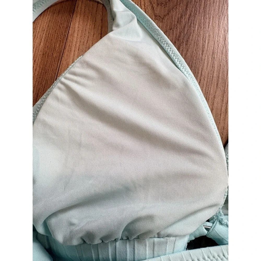 Aerie Scoop‎ Bikini Top Women's Large Light Teal Blue Padded Ribbed